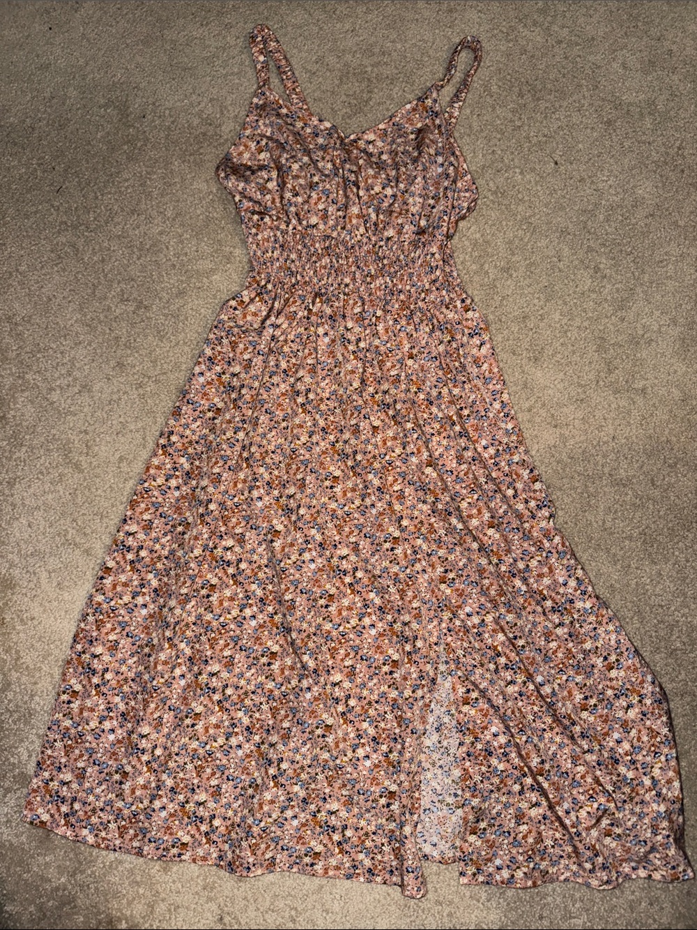 Floral Smocked Waist Midi Dress - Pink Multi